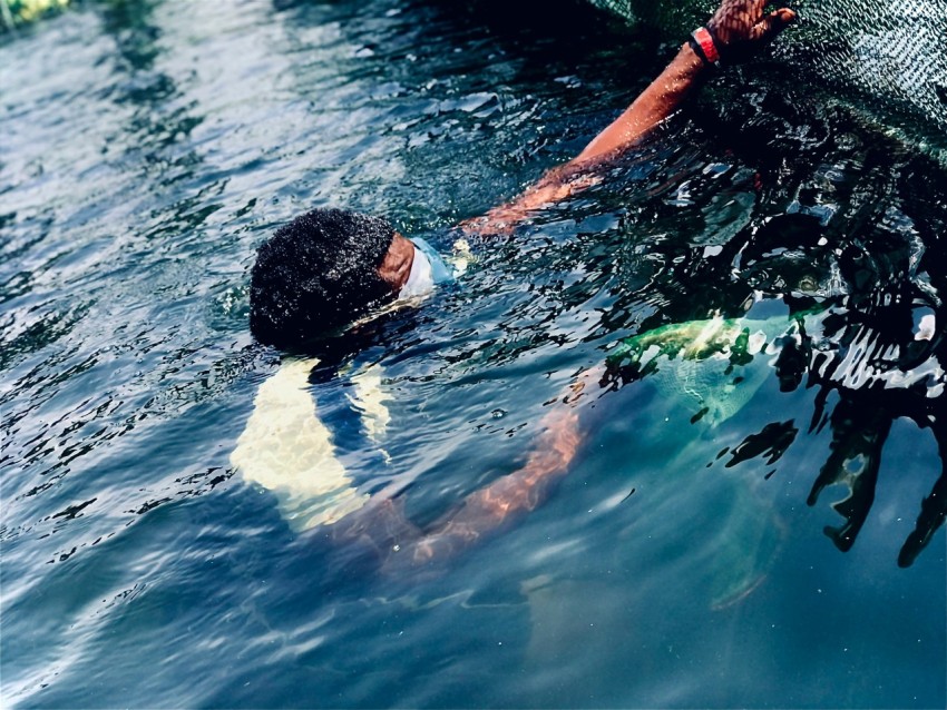 a person swimming in a body of water 4WCoKQbB_
